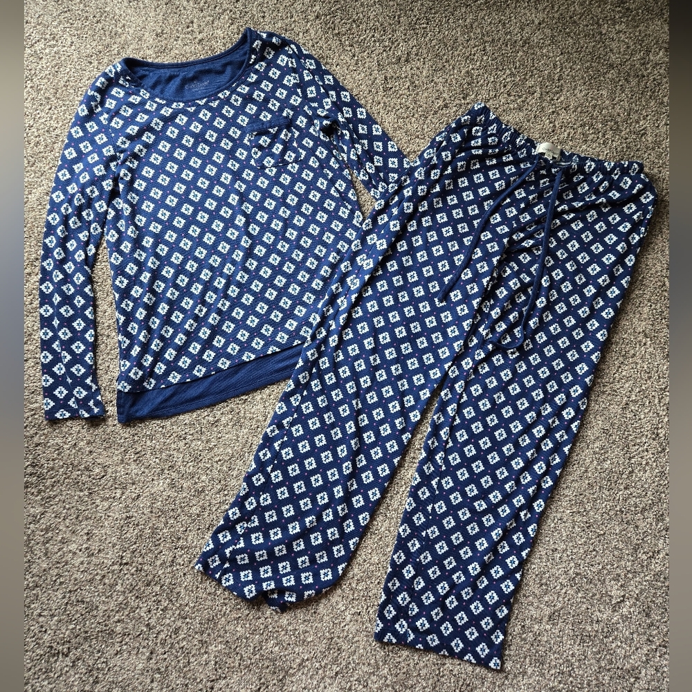 Cuddle Duds Pajama Set S Blue Layers Fair Isle Long Sleeve Jogger Pants Soft